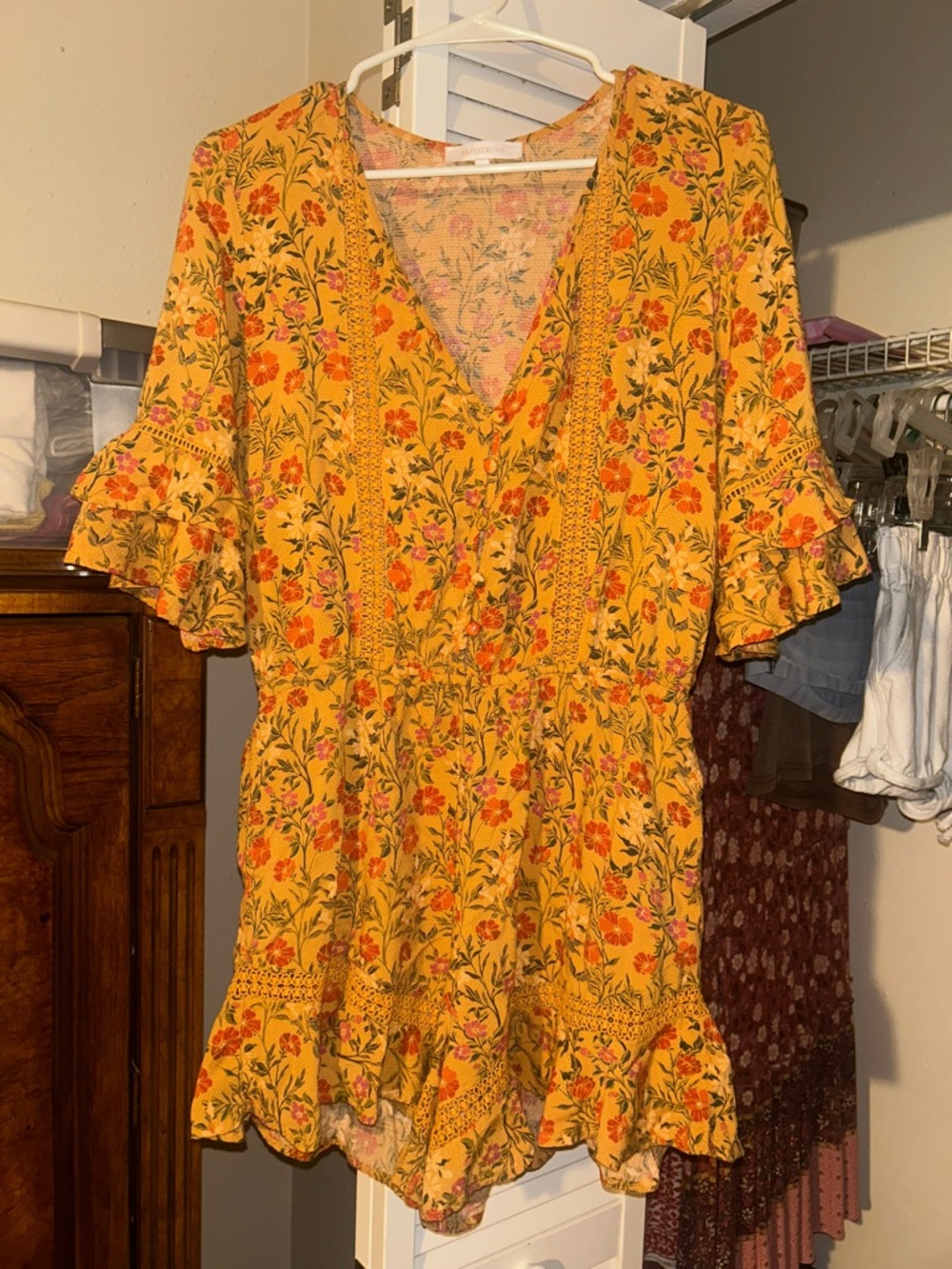 Olivaceous Yellow Floral V-Neck Romper